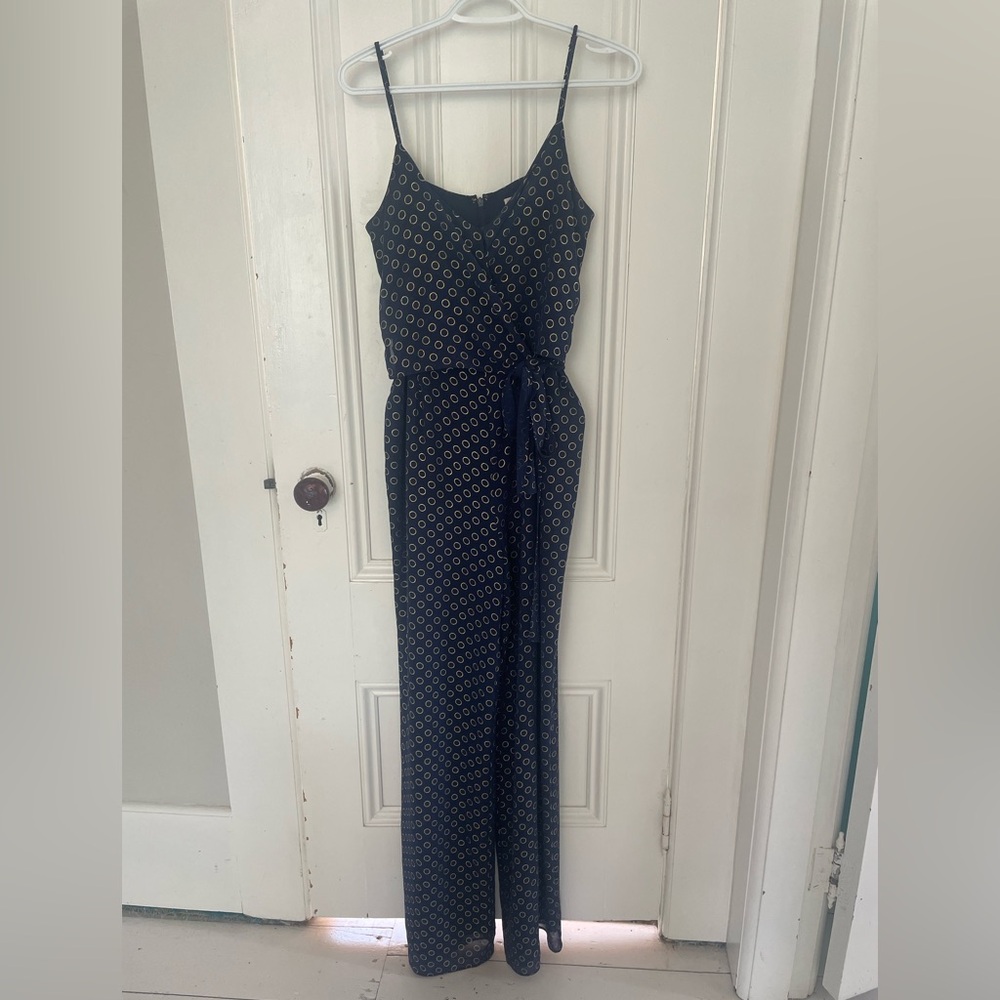Michael Kors Navy Jumpsuit with gold pattern Spaghetti Straps